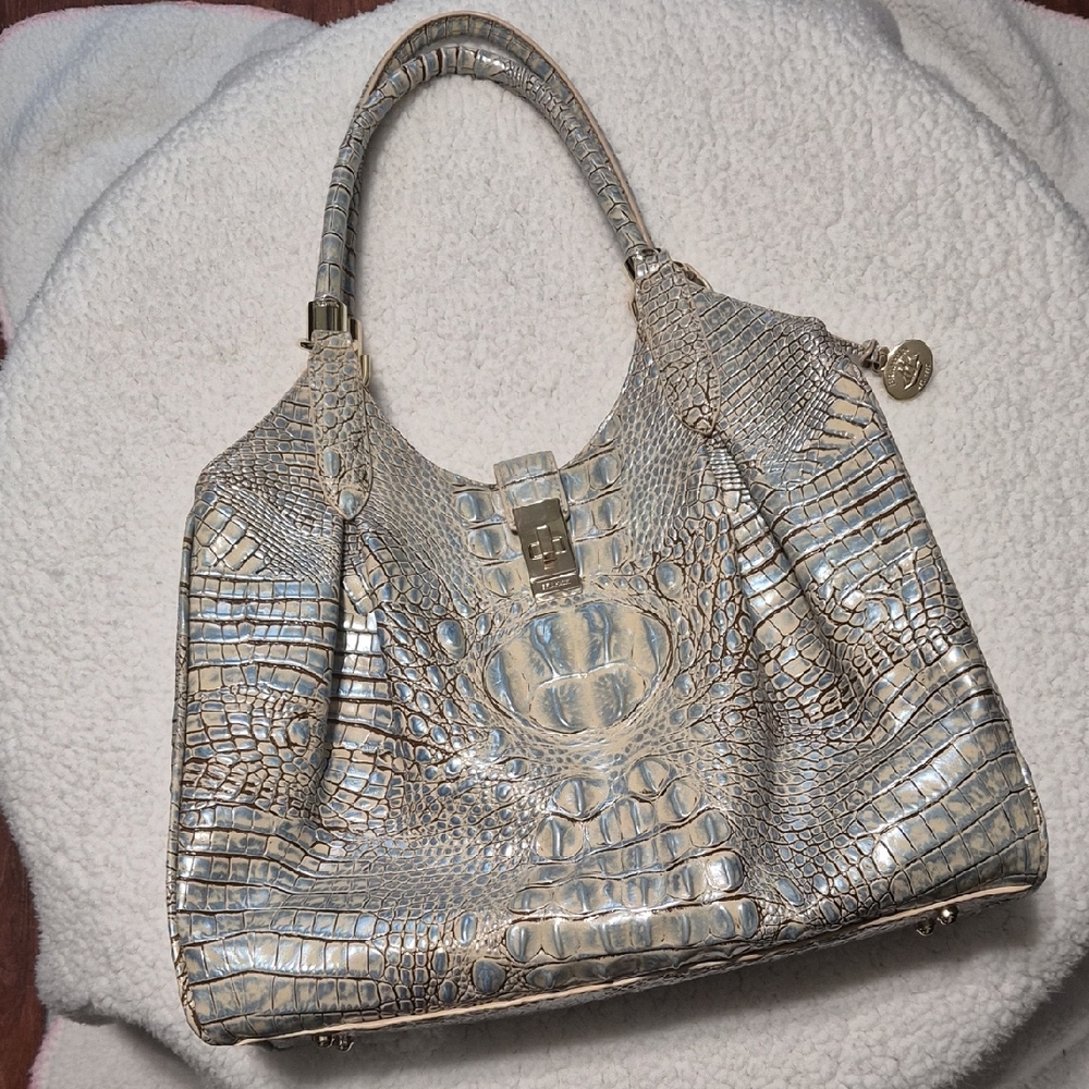 Brahmin Elegant Crocodile-Embossed Handbag - Silver